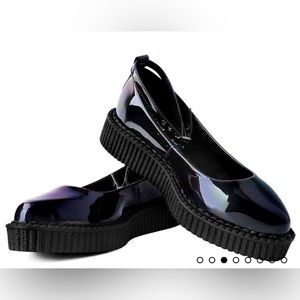 TUK Black Hologram Pointed Ballet Creeper Shoes